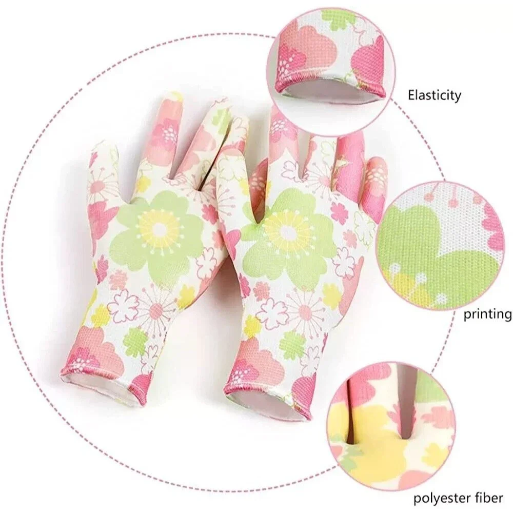 3 Pairs Gardening Work Gloves, Coated, Breathable, Multicolor Printed Size L